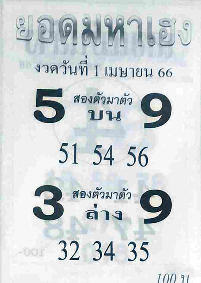 หวยสด ยอดมหาเฮง 1/4/66