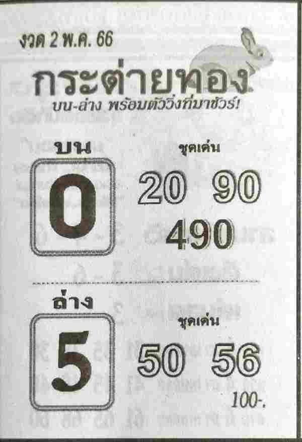 แทงหวย กระต่ายทอง 2/5/66