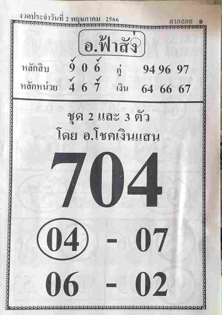 หวยสด อาจารย์ฟ้าสั่ง 2/5/66