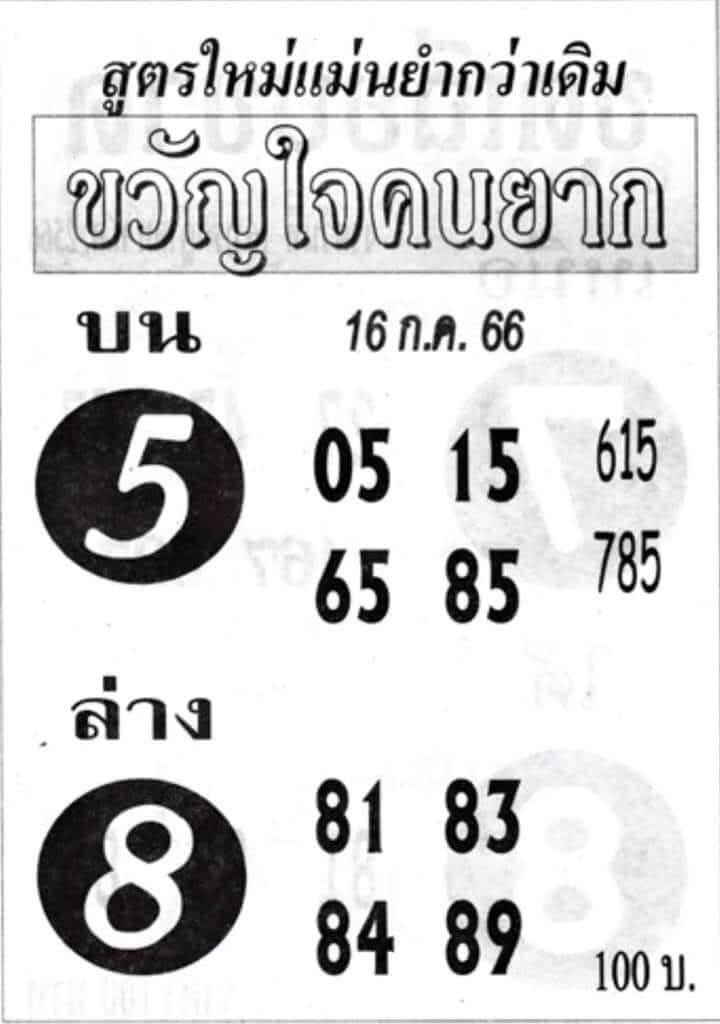 หวยไทย ขวัญใจคนยาก 16/7/66