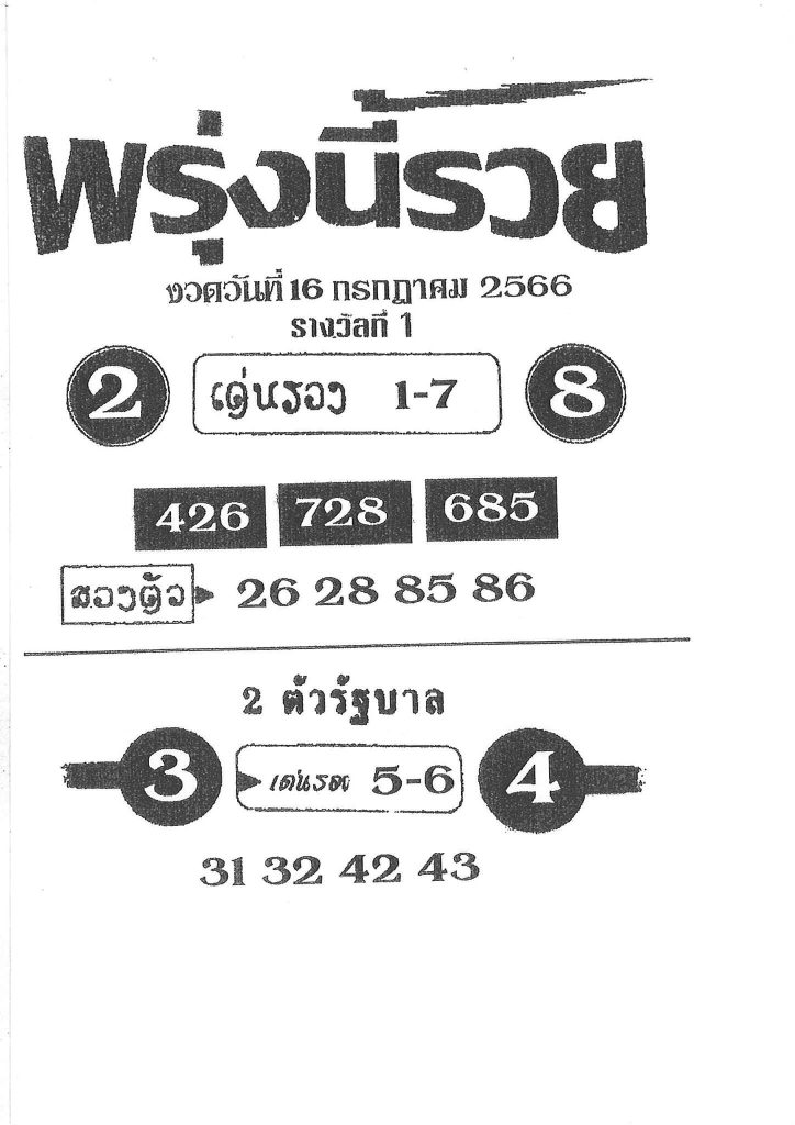 หวยไทย พรุ่งนี้รวย 16/7/66